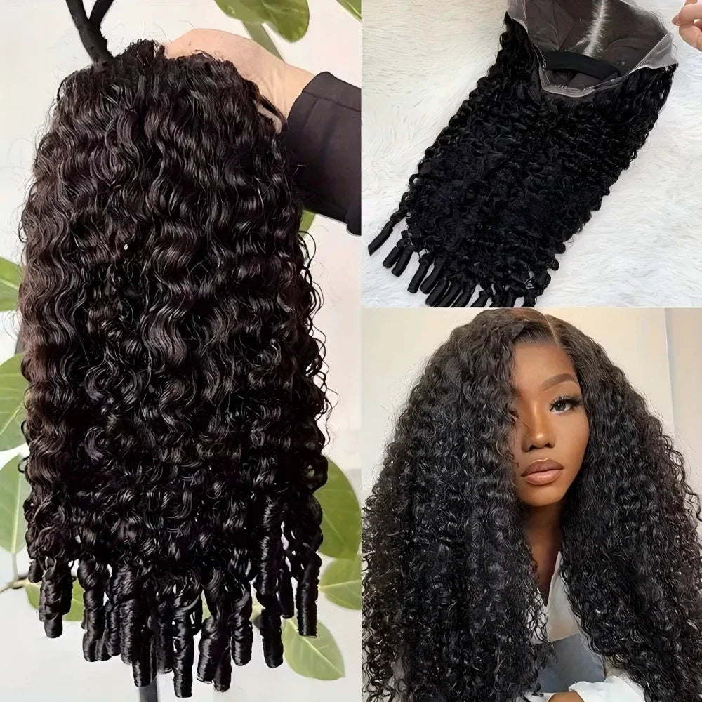 Burmese Curly Wig Human Hair Pre Braided 13x6 Water Wave Lace Front Wigs Human Hair Deep Wave HD Transparent Lace Frontal Wigs
