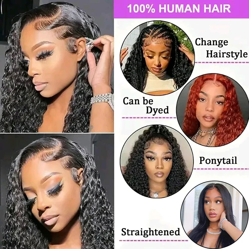 Burmese Curly Wig Human Hair Pre Braided 13x6 Water Wave Lace Front Wigs Human Hair Deep Wave HD Transparent Lace Frontal Wigs