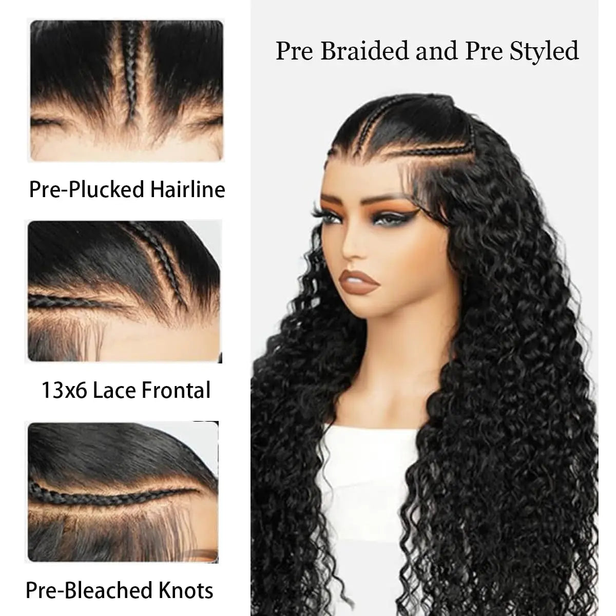 Burmese Curly Wig Human Hair Pre Braided 13x6 Water Wave Lace Front Wigs Human Hair Deep Wave HD Transparent Lace Frontal Wigs