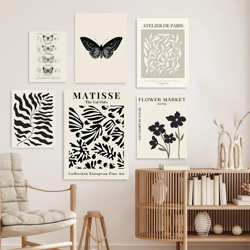 Vintage Black Butterfly Flowers Posters Abstract Matisse Wall Art Canvas Painting Nordic Interior Living Room Picture Home Decor