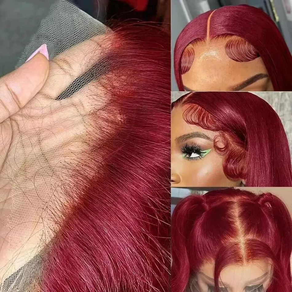 99j Burgundy Lace Front Wigs Human Hair 13x6 Hd Transparent For Black Women Body Wave Lace Front Pre Plucked Human Hair Wigs