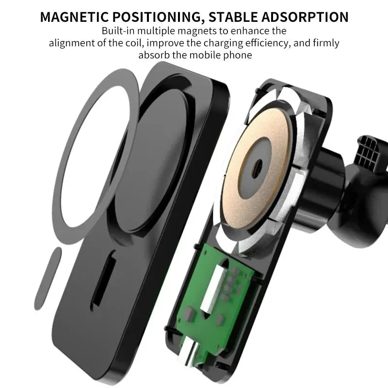 15W Magnetic Wireless Charger Car Fast Charging Adapter Air Outlets Mobile Phone Holder For MagSafe iPhone 16 15 Pro Max Xiaomi