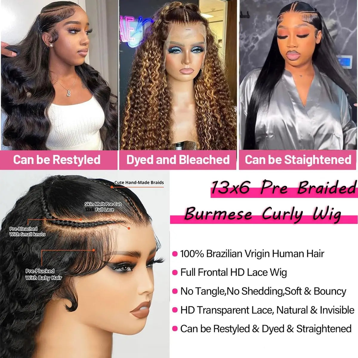 Burmese Curly Wig Human Hair Pre Braided 13x6 Water Wave Lace Front Wigs Human Hair Deep Wave HD Transparent Lace Frontal Wigs
