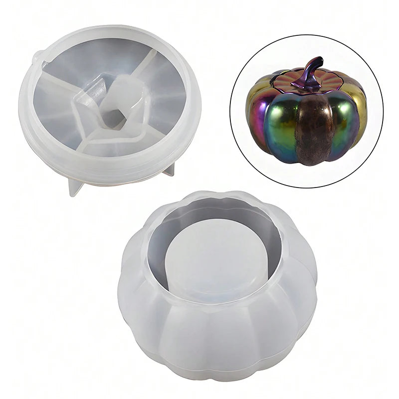 DIY Pumpkin Candle Jar Mold Jewelry Storage Box with Lid Silicone Resin Mold Cement Plaster Craft Making Mold Gift Home Decor