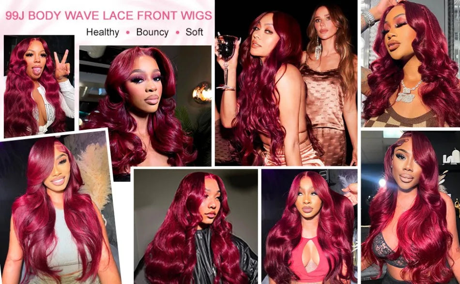 99j Burgundy Lace Front Wigs Human Hair 13x6 Hd Transparent For Black Women Body Wave Lace Front Pre Plucked Human Hair Wigs