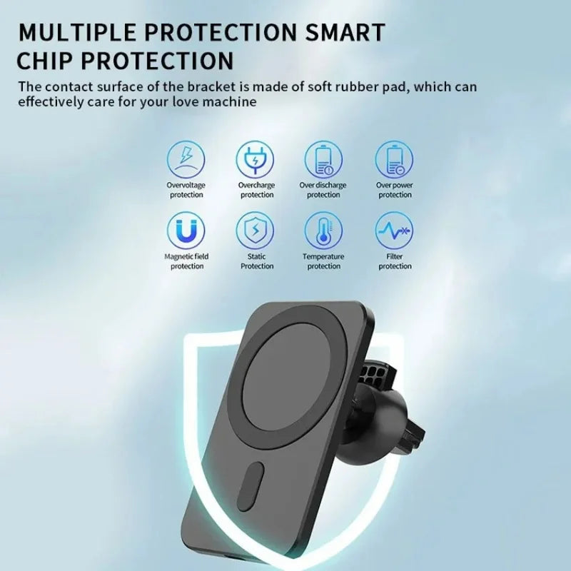 15W Magnetic Wireless Charger Car Fast Charging Adapter Air Outlets Mobile Phone Holder For MagSafe iPhone 16 15 Pro Max Xiaomi