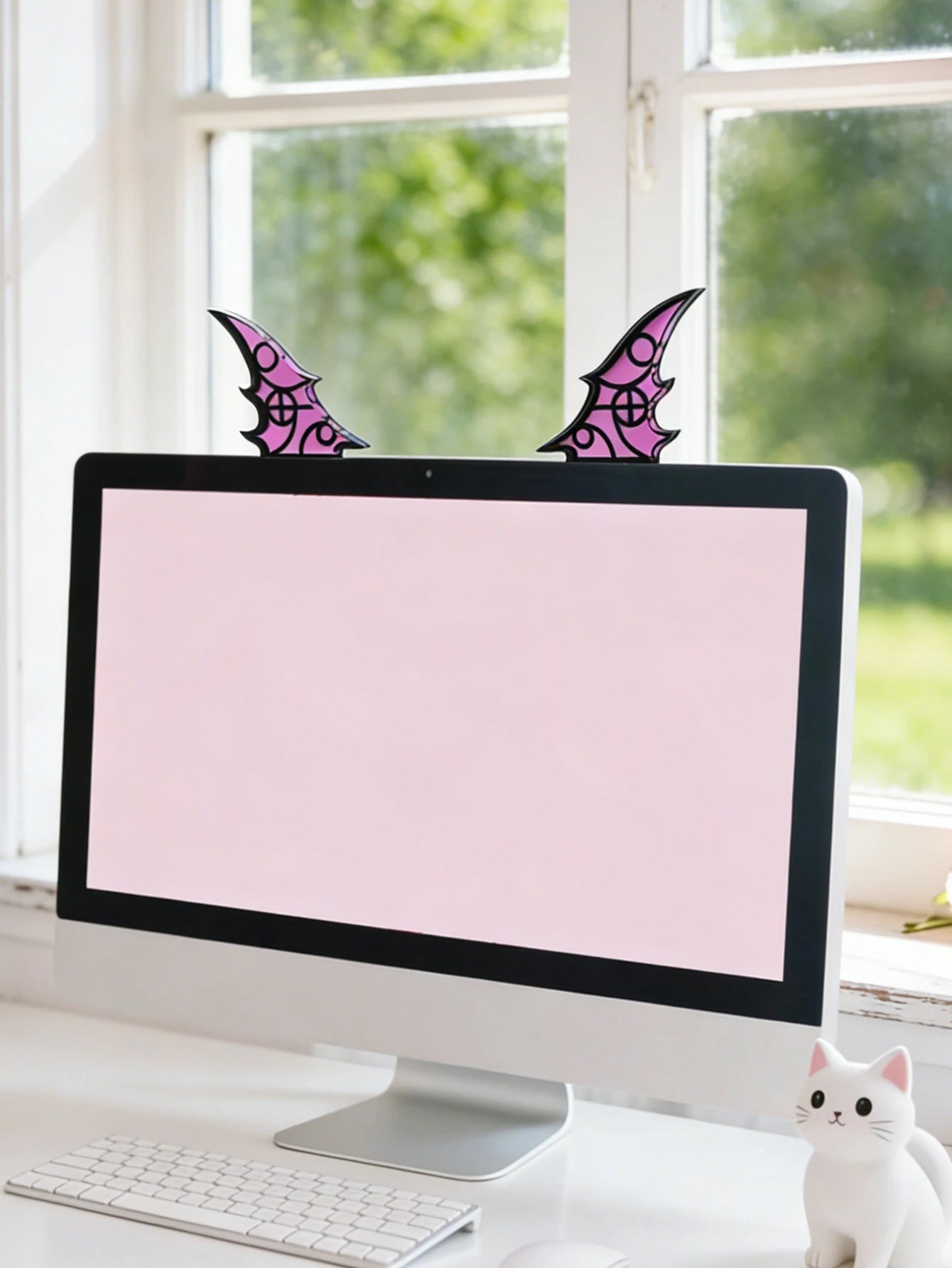 Kawaii Bow Monitor Decor Pink Acrylic Bowknot PC Accessories Cute Desktop Decoration for Gaming Setup,Screen,Home Office & Gift