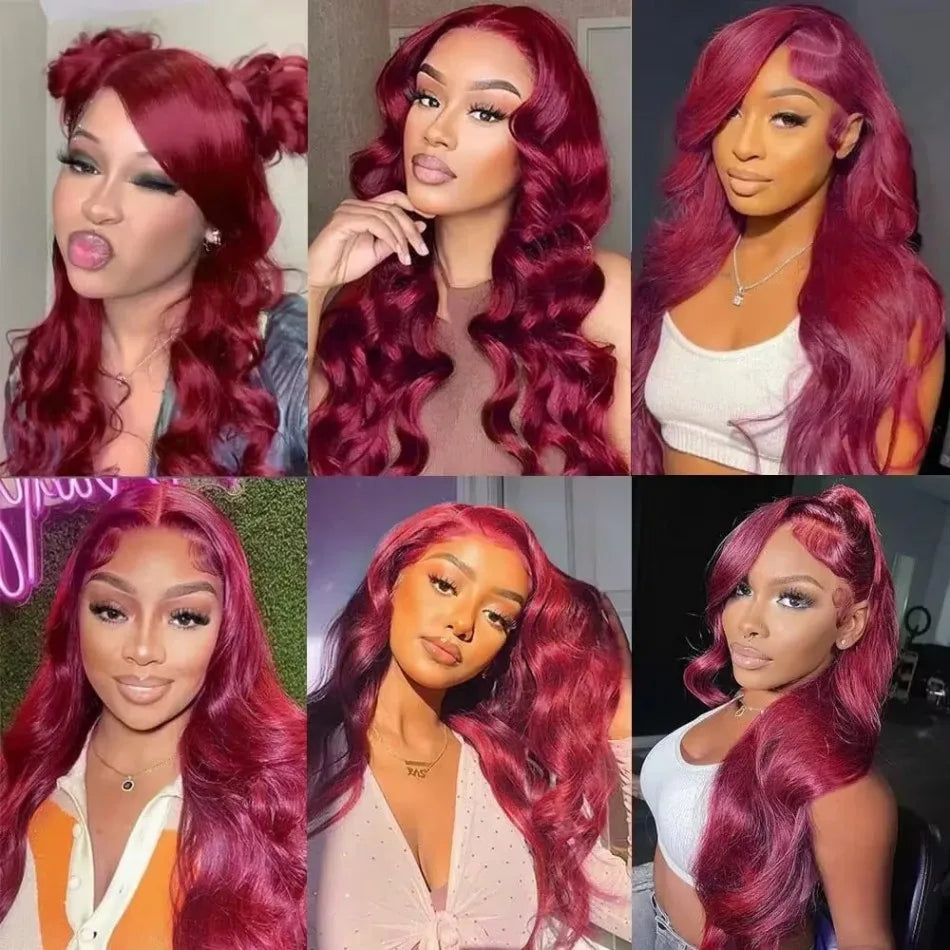 99j Burgundy Lace Front Wigs Human Hair 13x6 Hd Transparent For Black Women Body Wave Lace Front Pre Plucked Human Hair Wigs