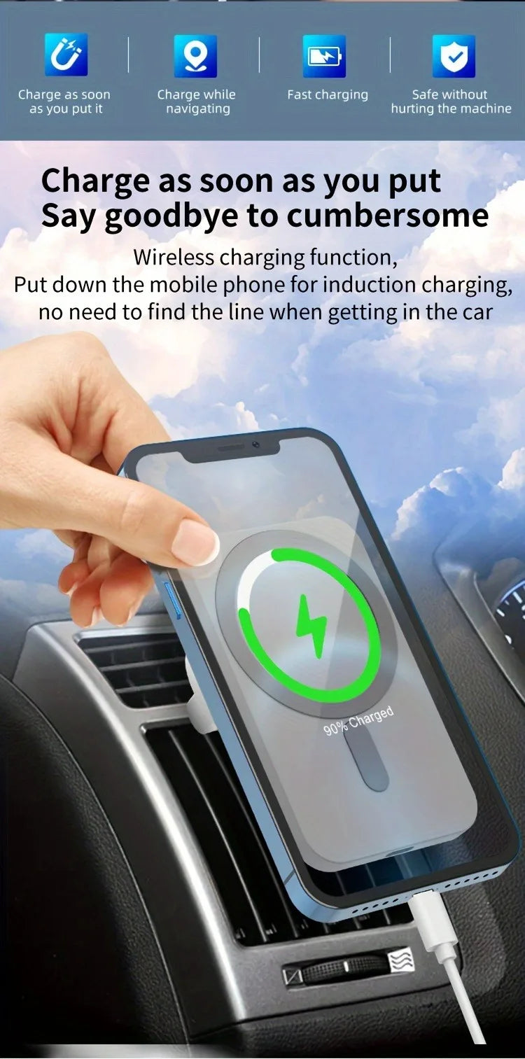 15W Magnetic Wireless Charger Car Fast Charging Adapter Air Outlets Mobile Phone Holder For MagSafe iPhone 16 15 Pro Max Xiaomi