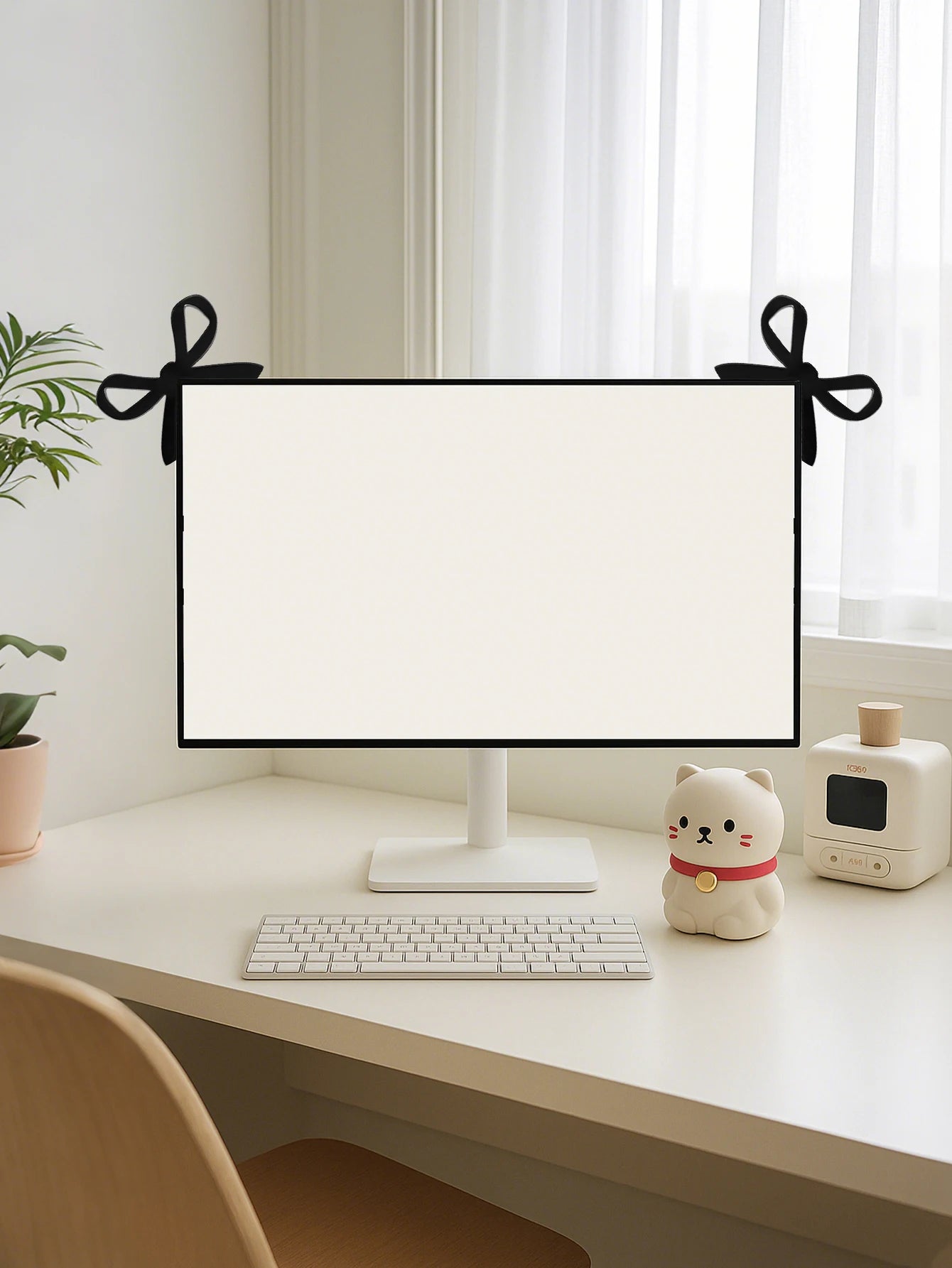 Kawaii Bow Monitor Decor Pink Acrylic Bowknot PC Accessories Cute Desktop Decoration for Gaming Setup,Screen,Home Office & Gift