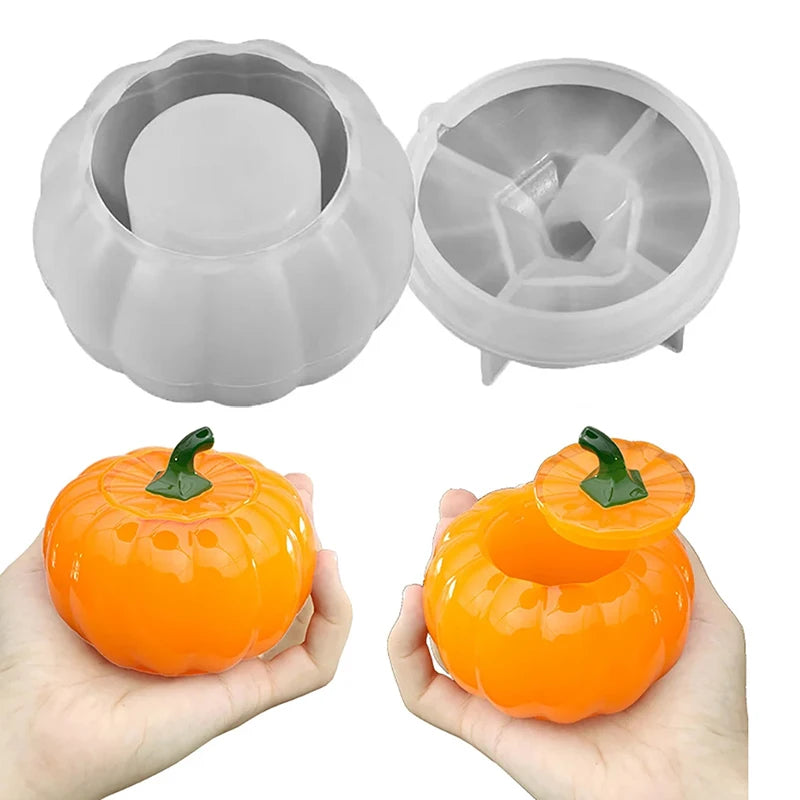 DIY Pumpkin Candle Jar Mold Jewelry Storage Box with Lid Silicone Resin Mold Cement Plaster Craft Making Mold Gift Home Decor