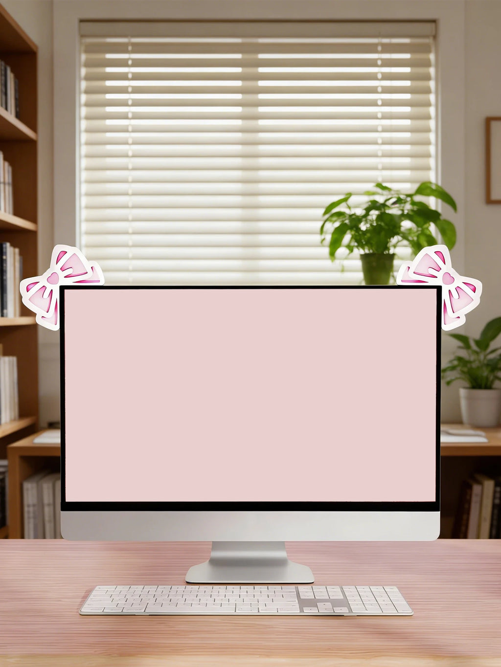 Kawaii Bow Monitor Decor Pink Acrylic Bowknot PC Accessories Cute Desktop Decoration for Gaming Setup,Screen,Home Office & Gift