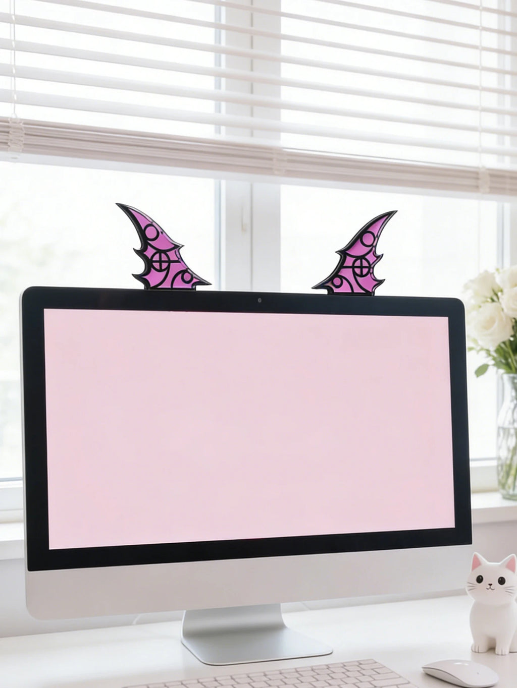 Kawaii Bow Monitor Decor Pink Acrylic Bowknot PC Accessories Cute Desktop Decoration for Gaming Setup,Screen,Home Office & Gift