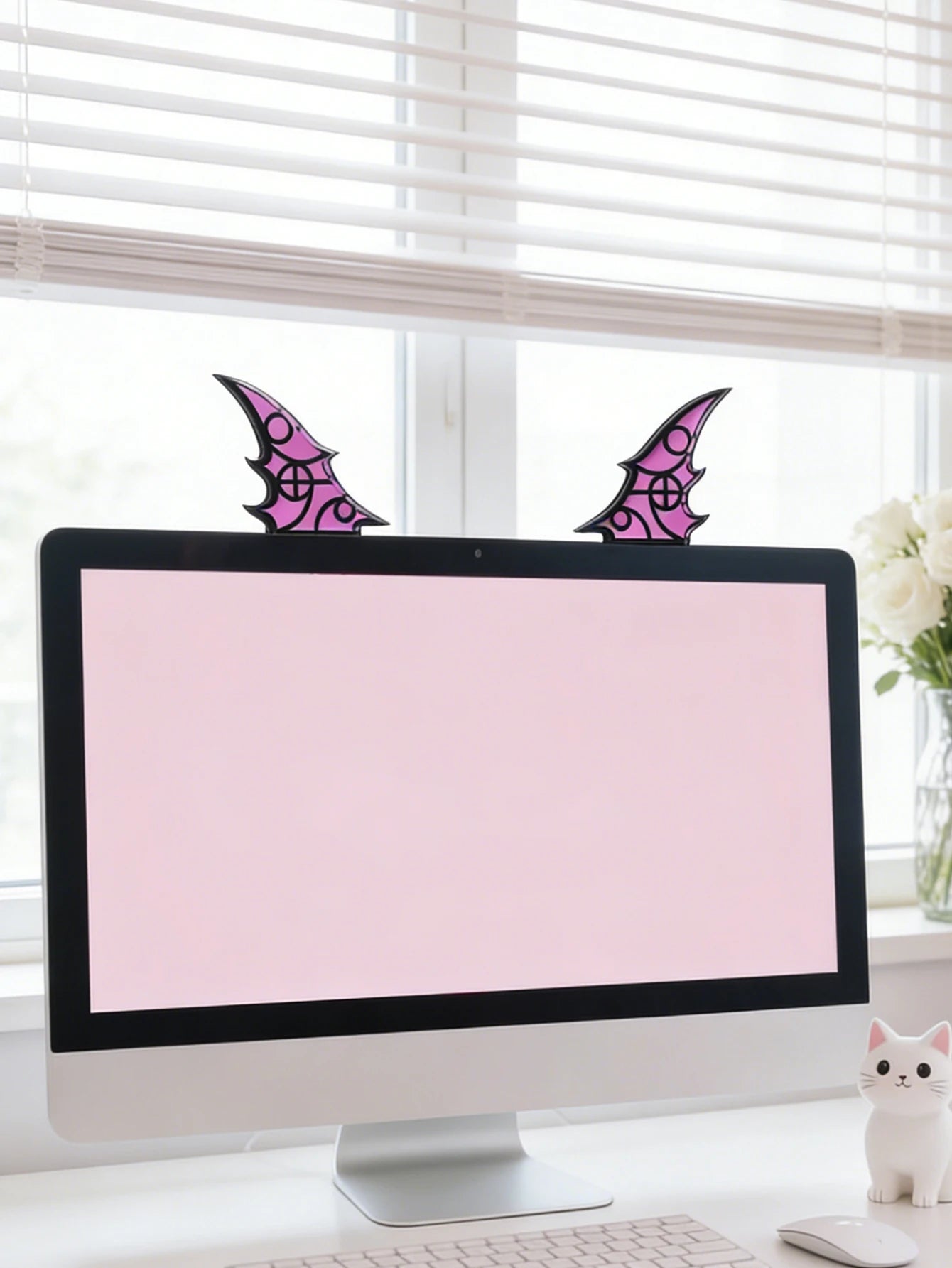 Kawaii Bow Monitor Decor Pink Acrylic Bowknot PC Accessories Cute Desktop Decoration for Gaming Setup,Screen,Home Office & Gift