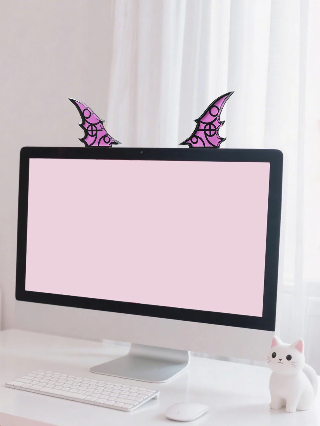 Kawaii Bow Monitor Decor Pink Acrylic Bowknot PC Accessories Cute Desktop Decoration for Gaming Setup,Screen,Home Office & Gift