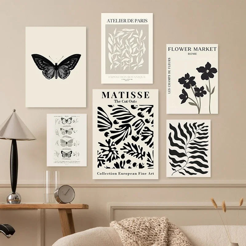 Vintage Black Butterfly Flowers Posters Abstract Matisse Wall Art Canvas Painting Nordic Interior Living Room Picture Home Decor