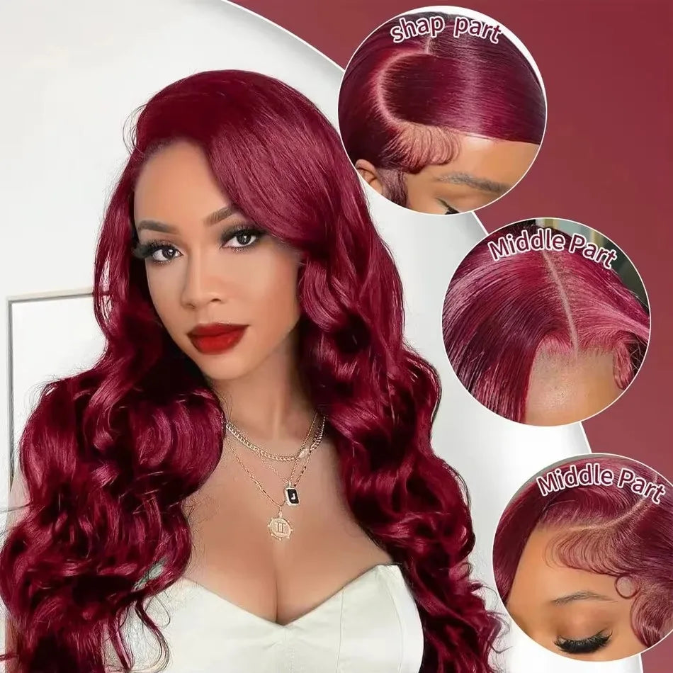 99j Burgundy Lace Front Wigs Human Hair 13x6 Hd Transparent For Black Women Body Wave Lace Front Pre Plucked Human Hair Wigs