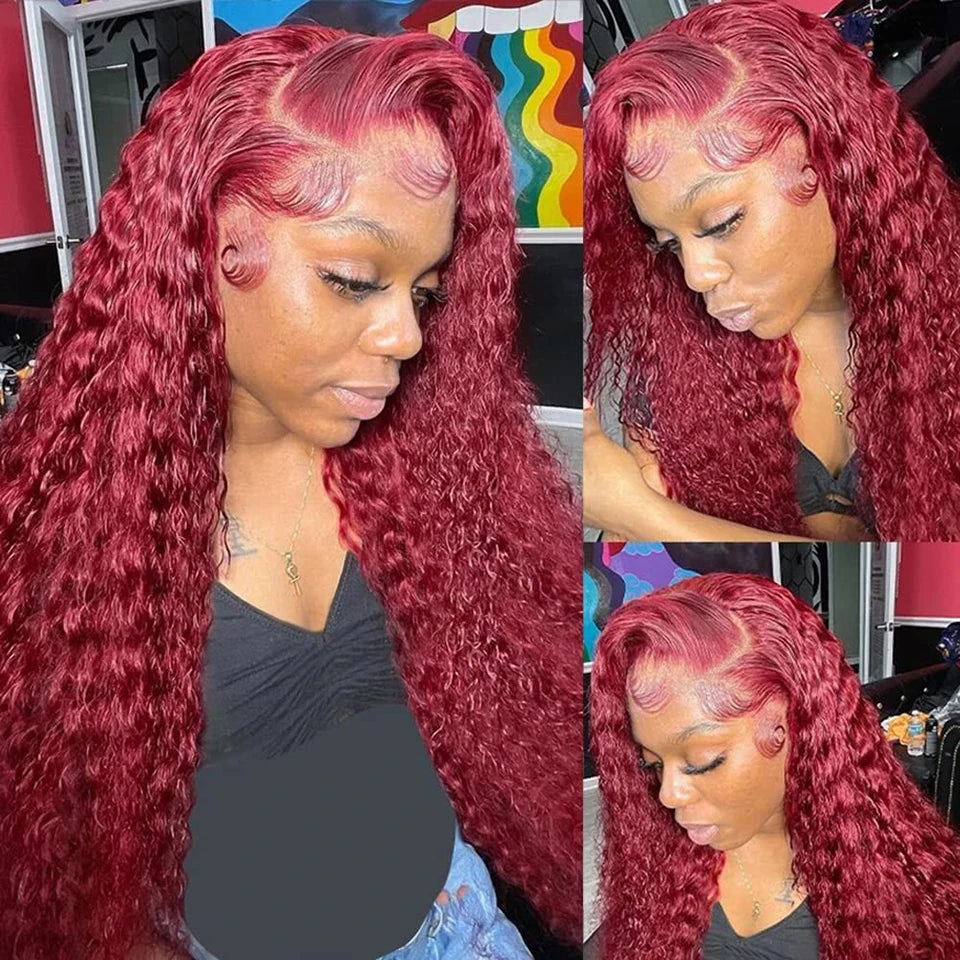 99J Burgundy 13X4 Lace Front Wig Curly Human Hair Wigs 13X6 Hd Lace Wig Human Hair Colored Deep Wave Frontal Wig Water Wave Wig