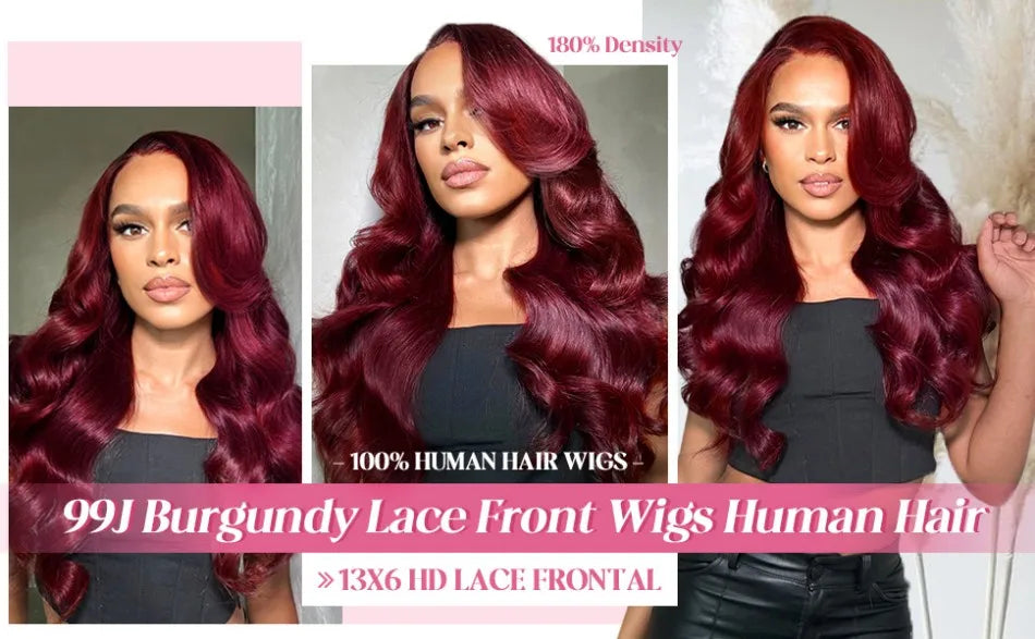 99j Burgundy Lace Front Wigs Human Hair 13x6 Hd Transparent For Black Women Body Wave Lace Front Pre Plucked Human Hair Wigs