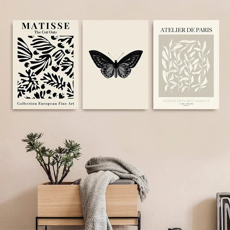 Vintage Black Butterfly Flowers Posters Abstract Matisse Wall Art Canvas Painting Nordic Interior Living Room Picture Home Decor